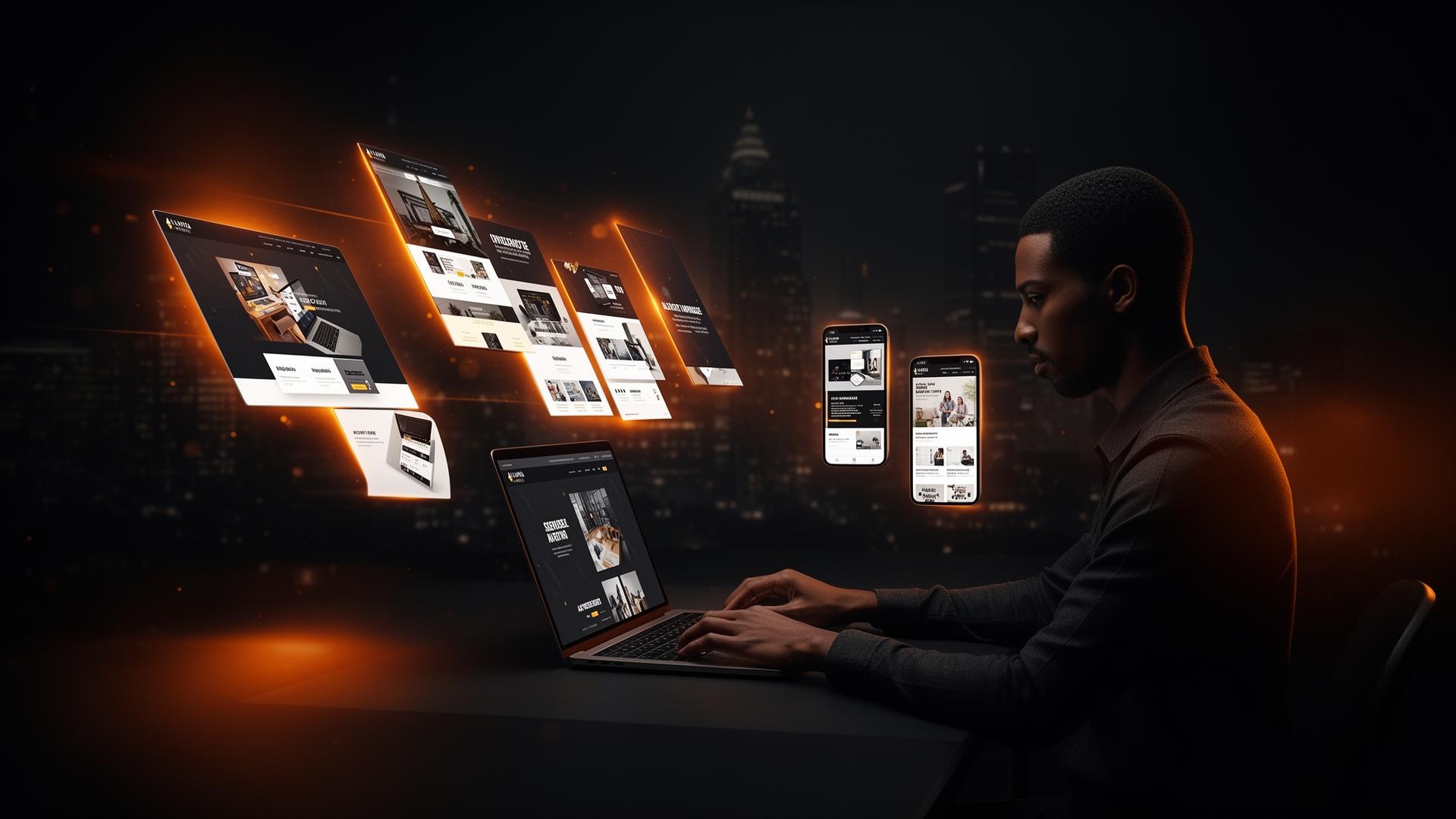 Atlanta web designer building modern website mockups on laptop and mobile screens