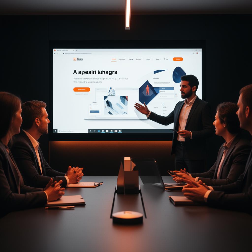 Designer presenting a website mockup to an Atlanta business owner