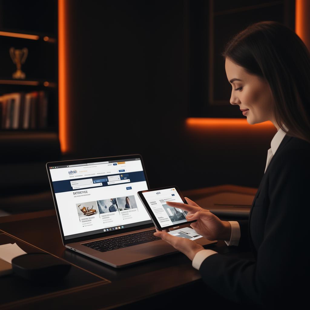 Atlanta business owner reviewing a new website on a laptop and tablet